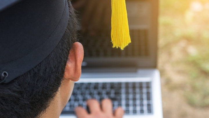 Student using a laptop