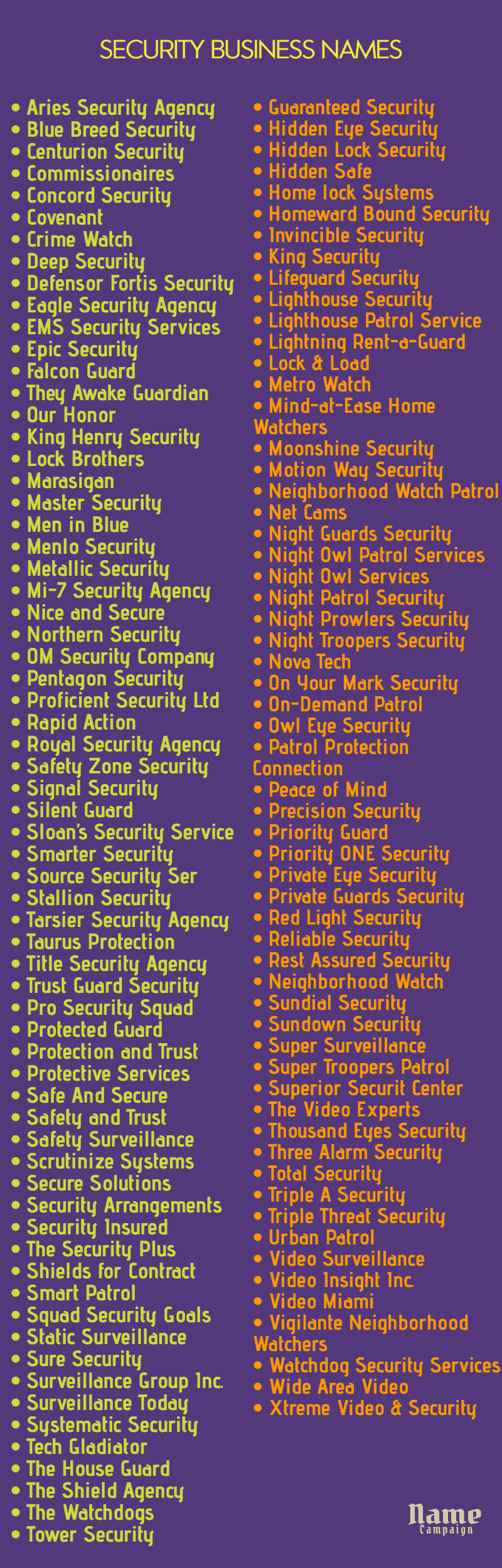 security names: security company names list